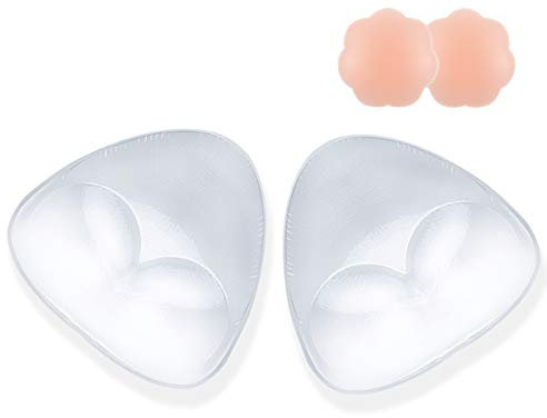 Niidor Silicone Bra Inserts, Clear V-Shaped Breast Enhancers Waterproof Bra Push Up Pads for Bikini Swimsuit-(Abalone Medium) (Triangle Shape Transparent-L)