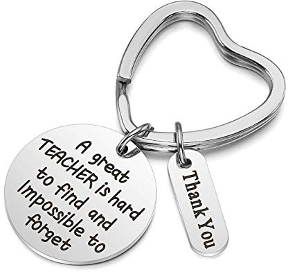Zysta Personalized Gravur- Edelstahl Schlüsselanhänger Silber mit Gravur Herz Schlüsselring Lehrer Lehrerin Schlüsselbund Glücksbringer Keychain Geschenkidee für Lehrertag (# 1)