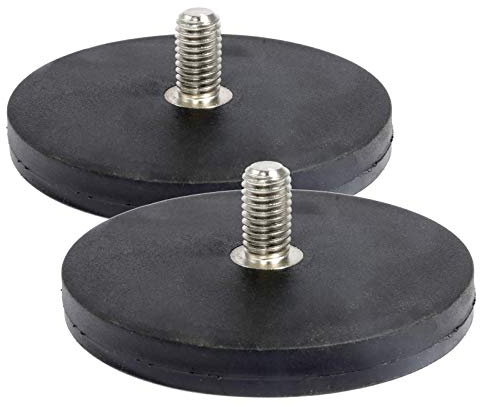 2x Neodym Magnete Gummiert Ø 66mm Mit M8 Außengewinde 22 KG Zugkraft Flachgreifer Magnet Scheibe Topfmagnet Gummi Runde Magnete mit Gewinde für Schrauben Öse oder Haken