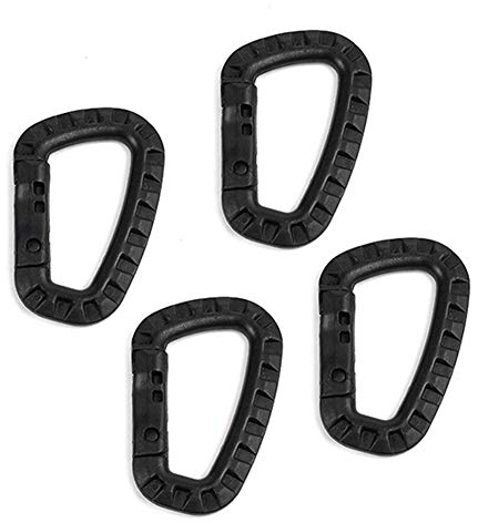 Iriisy 4 x taktischer Karabiner, schwarz, Schlüsselanhänger mit D-förmigem Karabinerhaken aus hochfestem Kunststoff, für Rucksack/Schlüsselanhänger, Outdoor-Zubehör, Karabinerhaken