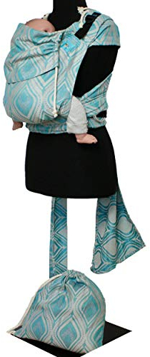 Kaami Buckle Tai | Babytrage | Halfbuckle | 62/68-104/110 cm | Bauchtrage & Rückentrage | ab 2./3. Monat bis Kleinkindalter | Baby Carrier | mit Glitzerstoff | Sparkling Peacock