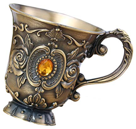 WINOMO Vintage Wine Cup Flower Pattern Shot Glass Liqueur Goblet Wine Chalice Vintage Wine Glass Chalice Goblet (Antique Brass)