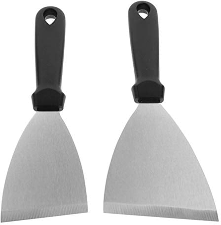 Griddle Scraper 2Pcs Stainless Steel Slant Edge Grill Scrapers with Black Handle for Food Service/Cooking/Cleaning, Ideal for BBQ Indoor and Outdoor, Dishwasher Safe