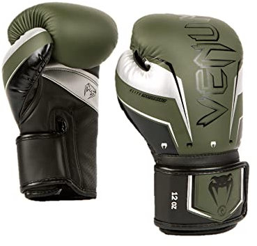 Venum Gants de Boxe Elite Evo Unisex-Adult, Kaki/Argent, 8 Oz