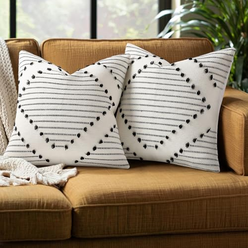 Mecatny Boho-Kissenbezüge, schwarz-weiß, Bauernhaus-Design, Couch-Kissenbezüge, modern, neutral, dekorativ, für Bett, Sofa, Wohnzimmer, 50,8 x 50,8 cm, 2 Stück