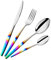 Buyer Star 4 Piece Rainbow Cutlery Set Stainless Steel Iridescent Handle Spoons Knife and Fork Sets for 1, Elegant Flatware Set Tableware for Daily Life, Dishwasher Safe
