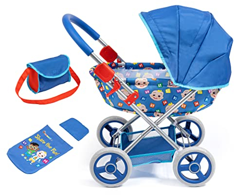 Bayer Design 12711AA Puppenwagen Cosy Cocomelon, integrierter Korb, faltbar, mit Decke, Kissen und Tasche