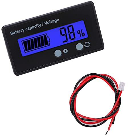 VooGenzek Compteur de Batterie CC, Moniteur de Voltmètre de Capacité de Batterie, Indicateur de Batterie d'acide de Plomb, Écran LCD DC 12V 24V 36V 48V (Lumière Bleu)