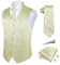Rithern Herren Weste Paisley Floral Jacquard Seide Krawatte Einstecktuch Taschentuch Set mit Manschettenknöpfen und Krawattenklammer Set für Hochzeitsfeier Anzug Weste Set Beige M