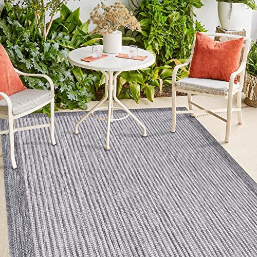 payé Outdoor Teppich Wetterfest - 160x230cm - Grau Weiß - Bordüre - Teppiche für Terrasse Balkon Garten Indoor