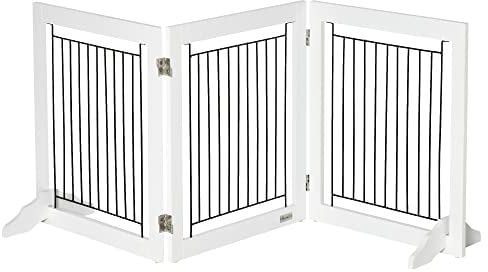 PawHut Foldable Wooden Pet Gate w/ 3 Panels 2 Support Feet for Small Dogs White