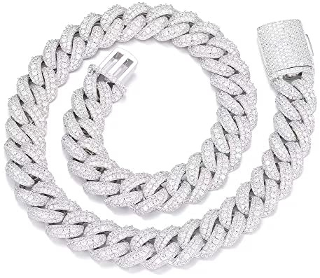 OLVLUS 18 mm Iced Out kubanische Gliederkette, 18 Karat Weißgold, Bling 5A+ Zirkonia, Diamantkette, Rapper, Hip Hop, dicke kubanische Gliederkette, luxuriöser Schmuck für Damen und Herren, 18 Inches