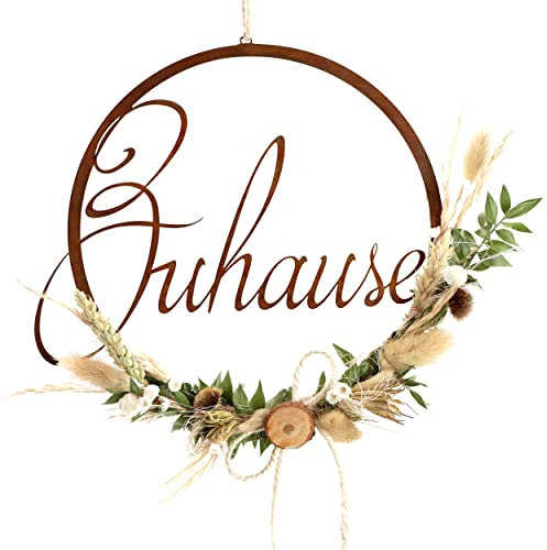 Rostikal Metallring Zuhause Ø 20 cm mit Trockenblumen Deko Wohnzimmer Gartendeko Rost