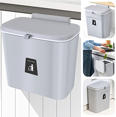 GOYADA 7L Poubelle Cuisine Suspendue, 25 x 23.7 x 13 CM Poubelle Murale Cuisine avec Couvercle Coulissant, Poubelle Cuisine à Accrocher pour Voiture Placard Cuisine Salle de Bain - Gris