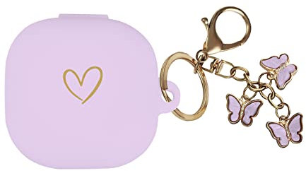 AIIEKZ Compatibile con Samsung Galaxy Buds 2 / Buds Pro/Buds Live/Buds 2 Pro, custodia morbida in silicone con motivo a cuore dorato con simpatico portachiavi farfalla per ragazze e donne (viola)