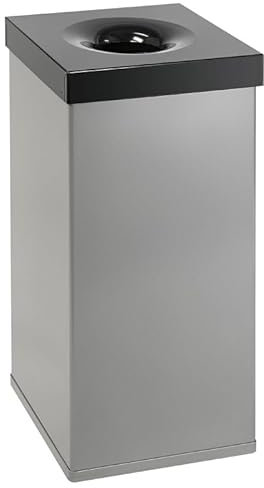 PROREGAL Selbstlöschender eckiger Abfallsammler aus Aluminium | 110 Liter, HxBxT 76,5x37x37cm | Alu-Grau, Kopfteil Schwarz