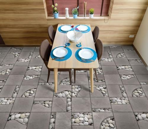 Selbstklebende Bodentapete 3D-Steinfliesen-Bodentapeten-Wandbilder, 430 x 300 cm Selbstklebend, Abnehmbar, Für Küche, Bad, Bodenteppich, Mattendruck, Epoxidharz