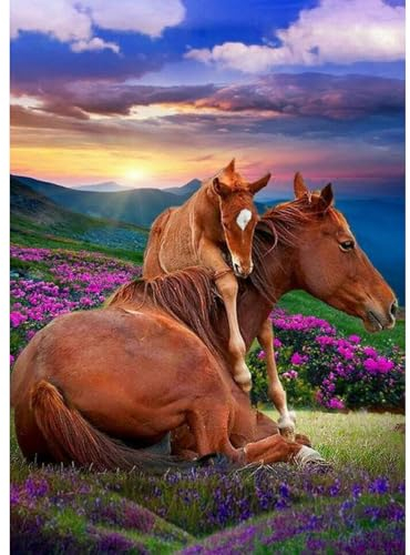 DAERLE Cheval Peinture Diamant 5D, Jolis chevaux Diamond Painting Broderie Diamant Kit Complet, Kit de Peinture Diamantée DIY Pour Enfants Adulte, Peinture Diamant Décoration Murale 30x40cm