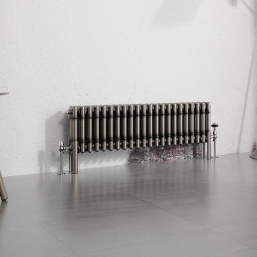 Warmehaus Heizkörper, 300 x 1012 mm, aus rohem Metall, horizontal, 3 Säulen, traditioneller Gusseisen-Stil, Badezimmer-Heizkörper, Zentralheizung