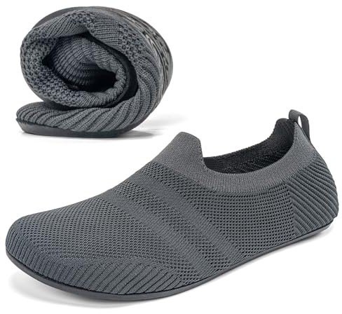 KOWAYI Hausschuhe Herren Haussocken Damen Leichte Geschlossene Hüttenschuhe Atmungsaktive Slipper Cozy Pantoffeln Unisex Barfußschuhe Dunkelgrau-SHENHUI-43