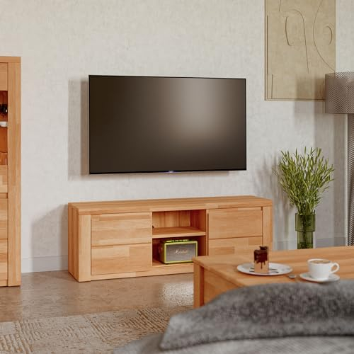 Kiki design Lowboard Livigno aus Kernbuche teilmassiv geölt, grifflose Optik, Moderner TV Schrank mit viel Stauraum für Ihr Wohnzimmer, FSC-Zertifiziert -