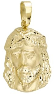 JC Trauringe Gold Anhänger Jesuskopf in Echt 585 Gold klassische, schlichte Jesus Christus Kopf Goldanhänger Goldschmuck Unisex Herren Schmuck Kettenanhänger in Gelbgold inkl. Schmucketui 8592