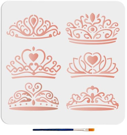 MAYJOYDIY Prinzessinnen Kronen Schablone 30×30cm Verzierte Tiara Malschablonen Mit Pinsel Wiederverwendbare Vorlage Zum Malen Für Handwerkskunst Auf Fenster Wand aus Holz Stoff Dekoration