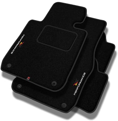 Performance Personalisierte Velours Fußmatten Auto passend für Volkswagen Passat B8 2014-2023 - Standard, Perforiert, schwarz, rot und gelb -Präzise CNC-Stickerei, Design-Lochpaspel, Auto Fußmatten -