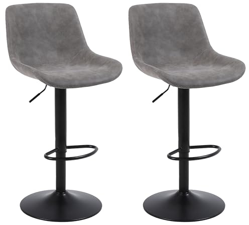 Ermnois Juego de 2 taburetes Altos de Cocina taburetes de Bar giratorios con Respaldo,sillas de Bar Modernas Ajustables,Taburete Alto sin Brazos de Piel sintética para Isla de Cocina,Color Gris