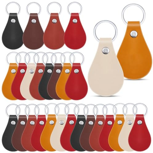 Fowecry Kit de 60 Porte-Clés en Cuir Vierges avec Rivets et Porte-Clés en Cuir pour Gravure DIY