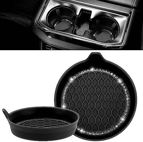 JOYTUTUS Auto Getränkehalter Untersetzer, Universal Auto Getränkehalter Einsatz, Anti-Rutsch Auto Untersetzer für Kaffeebecher, Autozubehör für Frauen, 2 Stücke, Schwarz/Glitz&Rahmen