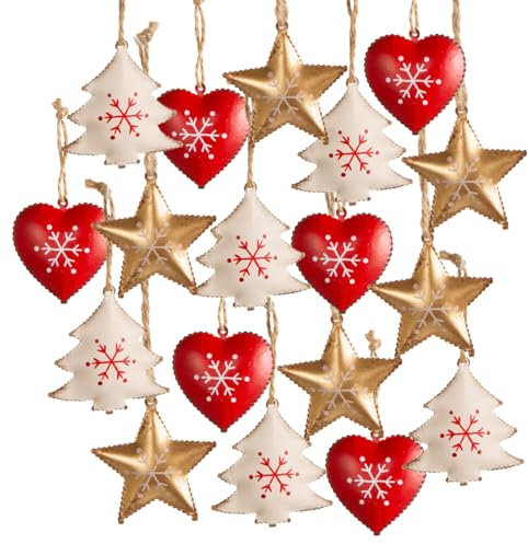 Logbuch-Verlag 18 weihnachtliche Gold rot weiße Anhänger für den Baum Weihnachtsanhänger aus Metall edel Baumschmuck 4 cm