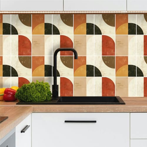 Crédence adhésive pour cuisine carreaux autocollant 20x20cm type design géométrique art abstrait lot de 32 pièces, carrelage autocollant mural salle de bain en vinyle, 100% français