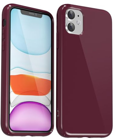 Svanove for iPhone 11 Case Silicone, Glossy Soft Rubber Gel Jelly Cute Protective Plastic Simple Plain Phone Case Cover for Women Girl, Slim Thin Flexible Shockproof TPU, Burgundy Wine