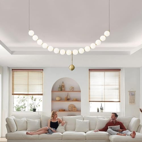VTAMng Vintage Pendelleuchte LED Weiß Sputnik Kronleuchter Mid-Century Kreative Beleuchtung mit Fernbedienung Bubble Kücheninselbeleuchtung Innen Esszimmer Wohnzimmer Korridor Deckenleuchte(A15lights)