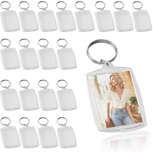 20Pcs Porte-Clés Photo Vierge en Acrylique Double Face, Porte Clef Photo Cadre à Insérer Encliquetable, Porte-Clés Porte-Photo Transparent avec Anneau Brisé pour Cadeau Famille Amis