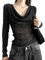 EMOTTOS Damen Sexy Mesh Tops, Slim Fit Pailletten Prägung Sheer Mesh Langarm, Trägerlose Swing Neck See Through Shirts für Frauen, Damen Sexy Clubwear Top(Schwarz/Weiß, S-XL)