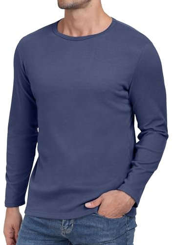 Hisir Mens Long Sleeve Tops UK Thermal Basic Crew Neck T-Shirt Tee Tops (Navy Blue, XL)