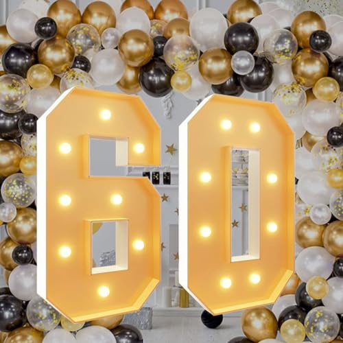 4Ft Marquee Light Up Numbers 60 for 60th Birthdays Party Decoration Large Light Up Large Block Mosaic Numbers Pre-cut Foam Board Set for Weddings Baby Anniversaries Decor