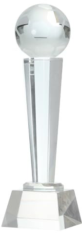 sourcing map Crystal Glass Trophy with Box 9 x 2.8 Inch, Soccer Ball Champions Award for Desktop Table Decor Tournaments Sports Competitions Paperweight, Clear
