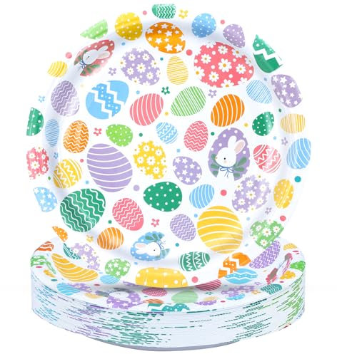 BFB Easter Egg Dessert Paper Plates Set 50 Disposable 7in Party Plates for Happy Easter Party Supplies