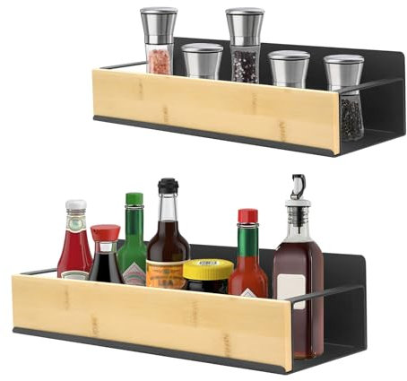 Beowanzk 2 Pack Magnetic Spice Rack for Fridge, Magnetic Spice Rack, Magnetic Shelf for Kitchen Storage and Organisation (Black)