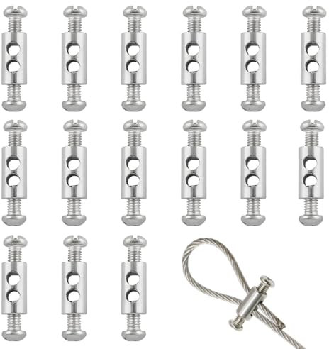 XENQITO 15 Uds Alambre Cuerda Clips, Dobles Agujeros Cable Bloqueo Cuerda Accesorios Clip Adecuado para alambres y cables de 1-2 mm de diámetro, Acero Doble Extremo, Hecho de acero duradero
