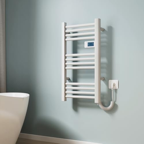 EMKE Scaldasalviette elettrico, 75 x 40 cm, termosifone elettrico con interruttore touch timer, scaldasalviette elettrico, bianco 180 W