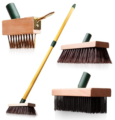 BLUEMARS 3-in-1 Wire Broom Weed Brush Garden Brush Set – Telescopic 81-140cm Pole with Nylon, Wire & Gap Brushes for Removing Weed, Moss, Algae, Garden, Outdoor Floor Scrubbing, and Patio Cleaning