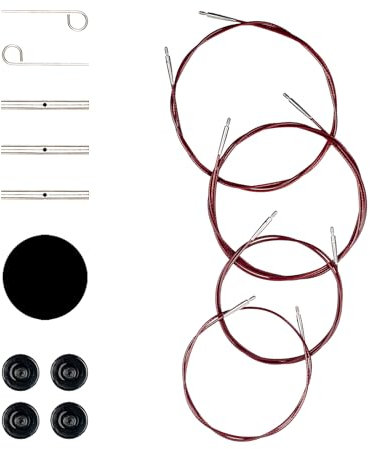 Ruidi Set di 4 cavi intercambiabili per ferri circolari intercambiabili Ruidi (Rosso Scuro, 38cm, 58cm, 78cm, 98cm)