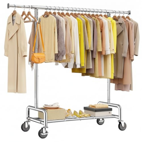 Raybee 75 Wide Clothes Rack with 4 Extra Hooks Heavy Duty Clothes Rack