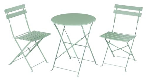 eSituro Mobilier de Jardin, 1 Table Ronde Pliante + 2 Chaises Pliantes, en Métal, Vert