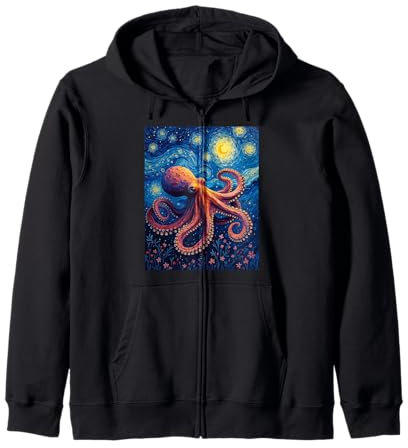 Night Starry Night di Van Gogh Octopus Sea Ninja Animal Felpa con Cappuccio