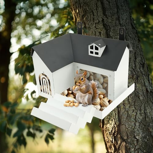 Eichhörnchen Futterhaus Wetterfest, Metall Eichhörnchen Haus im Freien Eichhörnchenbox Dekorative Eichhörnchens Nisthaus Eichhörnchens Picknicktisch mit Entwässerungsloch für Terrasse Balkon